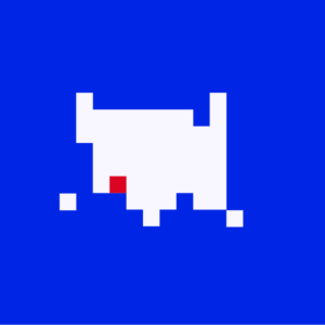 A pixel map of the US in white in a blue background, where Arizona is a red pixel