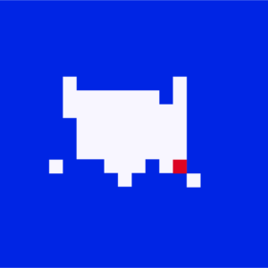 A pixel map of the US in white in a blue background, where Georgia is a red pixel
