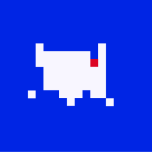 A pixel map of the US in white in a blue background, where Pennsylvania is a red pixel