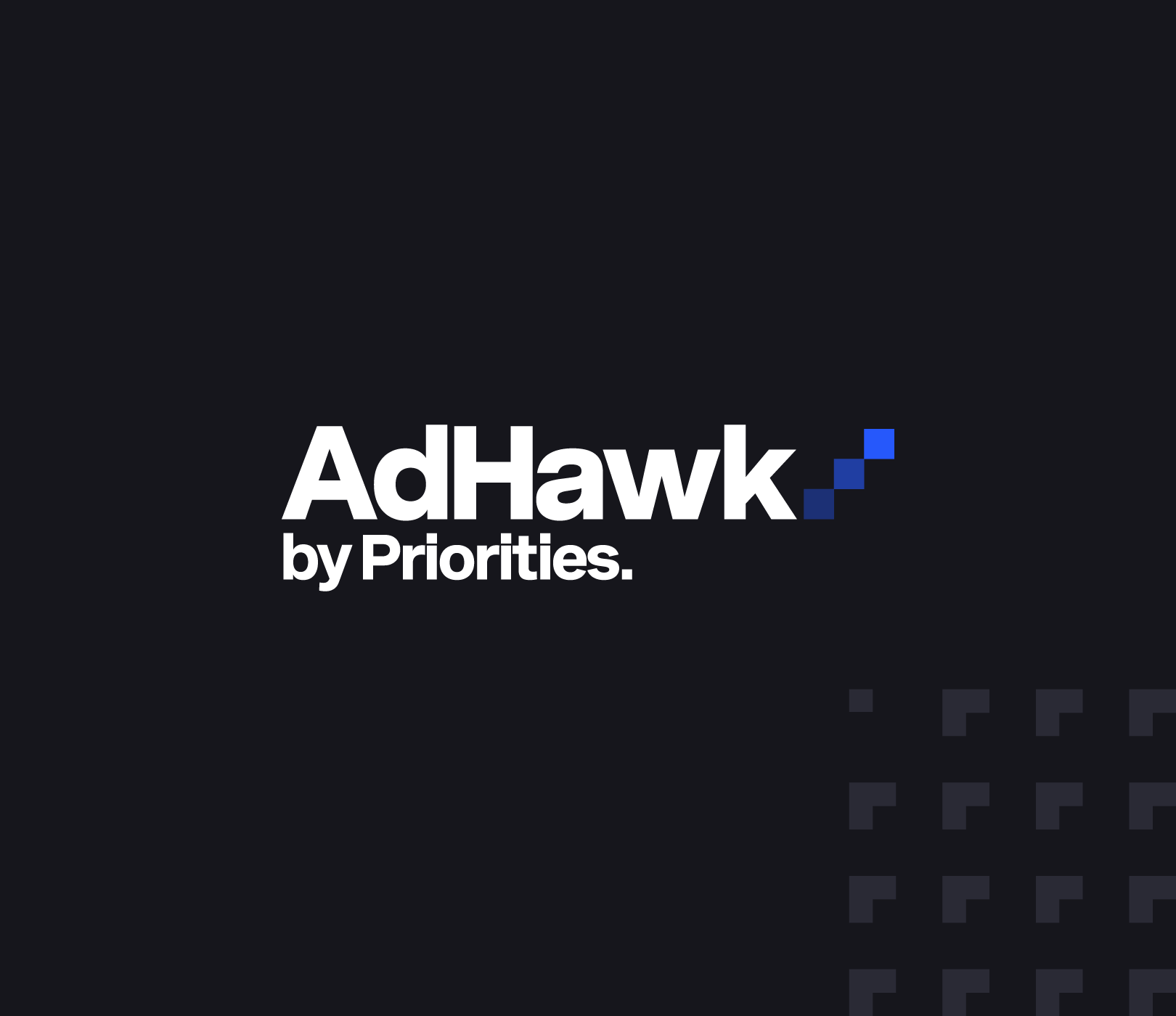 Solid black graphic with white text that reads "AdHawk by Priorities"